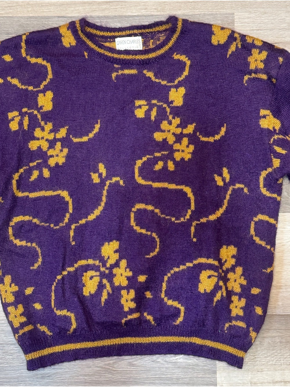 Vintage Purple & Mustard Floral Mohair Blend Knit Sweater